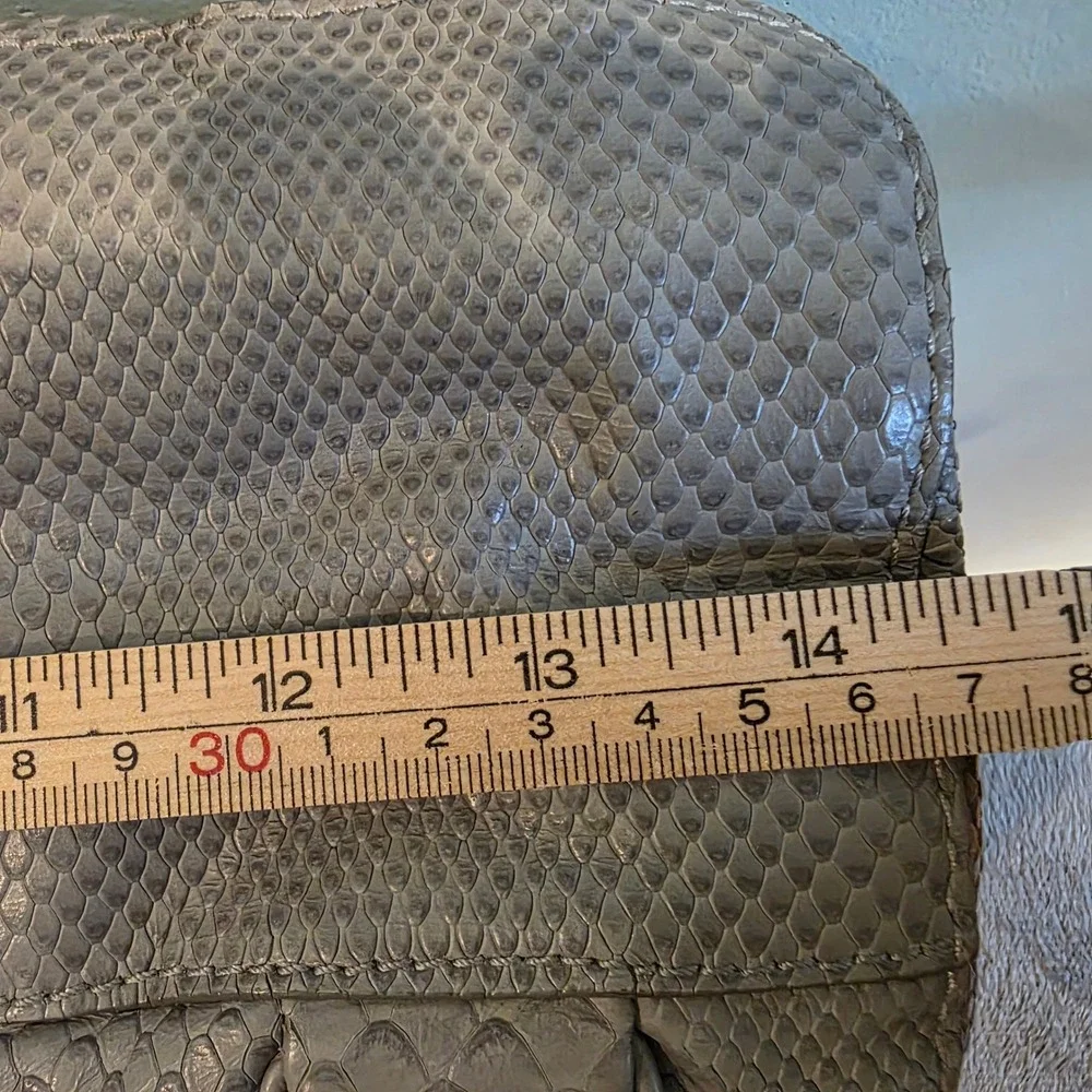 Cole Haan Genevieve Grey Snake Embossed Leather Satchel Shoulder Bag Gold Tags